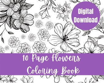 Flowers Set 4 | Digital Download | Printable Coloring Pages | JPG, PDF