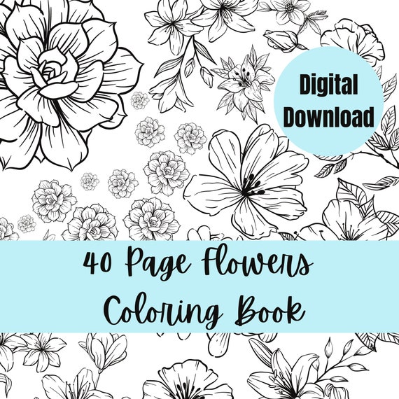 Flowers Coloring Book 40 Pages 4 Ten Page Books Digital | Etsy