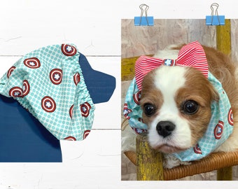 Adjustable Dog Snood SUPERHERO SHIELD to Protect Ears while Eating/Walking, Show Dogs / Cavalier King Charles Spaniel Snood Captain America