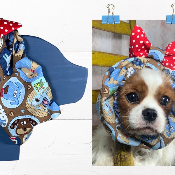 Adjustable Dog Snood DOG PARTY: Protect Long Ears while Eating, Show Dog + Cavalier King Charles Spaniel Snood/Hound - Optional Bow