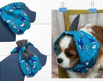 Adjustable Dog Snood: SHARK IN POOL Snood Protects Long Ears while Eating, Show Dogs/Cavalier King Charles Spaniel Snood