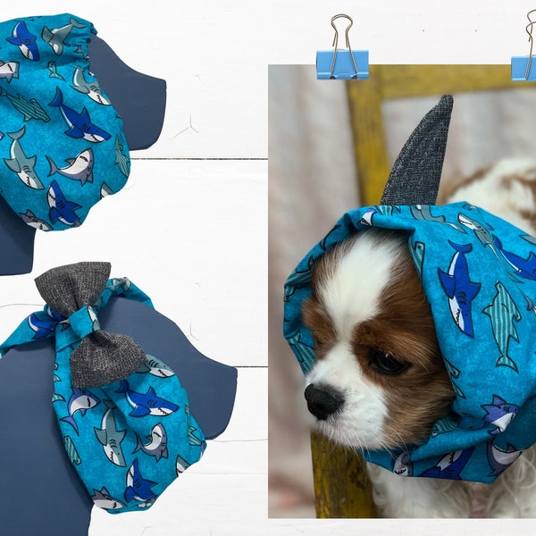 Adjustable Dog Snood: SHARK IN POOL Snood Protects Long Ears while Eating, Show Dogs/Cavalier King Charles Spaniel Snood