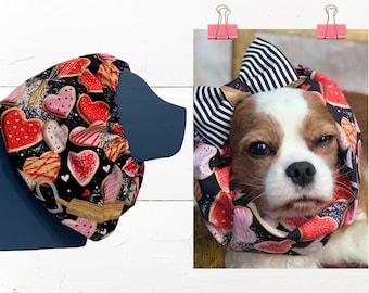 Adjustable Dog Snood VALENTINE LARGE COOKIES to Protect Ears while Eating/Walking, Show Dogs / Cavalier King Charles Spaniel Snood