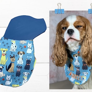 Reversible Dog Bib Slips on Collar - BLUE DOG PARTY Bib: Dog Drool Bibs Catch Drool, Soft & Raw Fed Dogs with Dog Drool Bandana Drool Rag