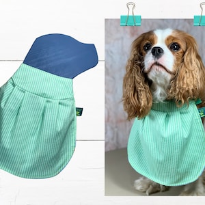 Reversible Dog Bib Slips on Collar GREEN STRIPES Pleated Bib: Dog Drool Bibs Catch Drool, Soft & Raw Fed Dogs w/ Dog Drool a Drool Rag Pleated Bib; No Name