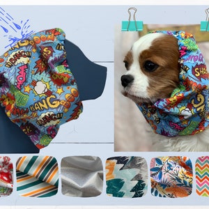 WATERPROOF Snood: Adjustable Waterproof SUPERHERO COMIC Snood Protects Long Ears while Eating, Show Dog Cavalier King Charles Spaniel Snood