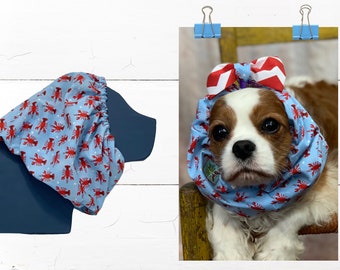 Adjustable Dog Snood: SUMMER LOBSTER Beach or Nautical Snood Protects Long Ears while Eating, Show Dogs/Cavalier King Charles Spaniel Snood