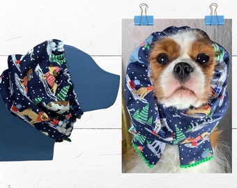 Adjustable Dog Snood or Winter or Fall Dog Scarf in Christmas HOLIDAY DOG PARTY - Protect Long Ears like Ruby Cavalier King Charles Spaniel