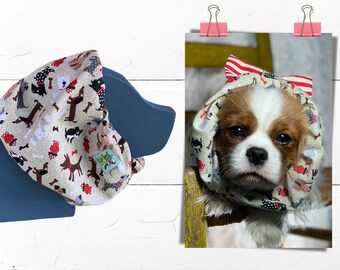Adjustable Dog Snood Pup Party: Protect Long Ears while Eating/Walking, Show Dog + Spaniel Snood, Our Cavalier King Charles Spaniel Loves It