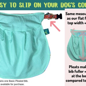 Reversible Dog Bib Slips on Collar GREEN STRIPES Pleated Bib: Dog Drool Bibs Catch Drool, Soft & Raw Fed Dogs w/ Dog Drool a Drool Rag image 2