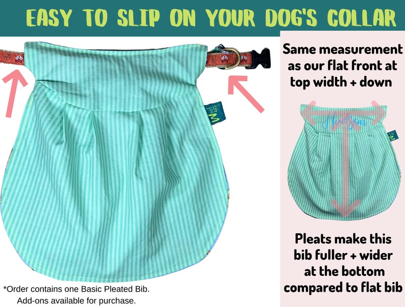 Reversible Dog Bib Slips on Collar GREEN STRIPES Pleated Bib: Dog Drool Bibs Catch Drool, Soft & Raw Fed Dogs w/ Dog Drool a Drool Rag image 2