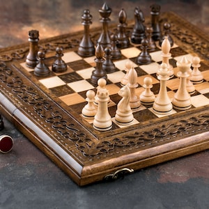 Wooden Chess Set, Engraved Chess Board With Premium Figures, Personalized Gift