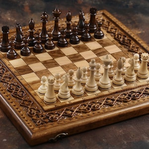 Juego de ajedrez tallado a mano, juego de ajedrez de madera único