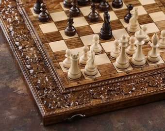 Handmade Wooden Chess Set With High Quality Chess Pieces, Personalized gift