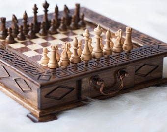 Handmade Wooden Chess Set, Chess Table With Storage Box, Personalized Chess