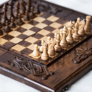 Handmade wooden chess set with the board - of the highest quality