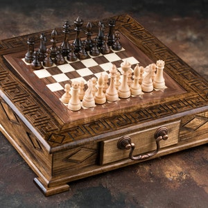 Chess Set With Storage Box, Handmade Wooden Chess Set, Personalized Chess