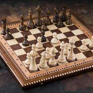 Chess Board Set, Wood Chess Set, Handmade Chess Board with Chess Pieces