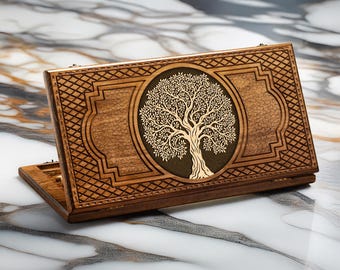 Backgammon Set with Carved Tree, Presonalized Backgammon Set