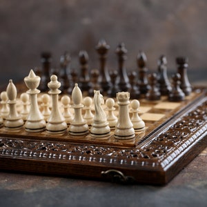 Wooden Chess Set, Carved Chess Board, Personalized Birthday Gift