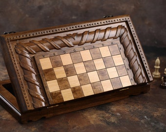 Wooden Chess Set, Carved Chess Board, Personalized Chess Set, Premium Chess Board