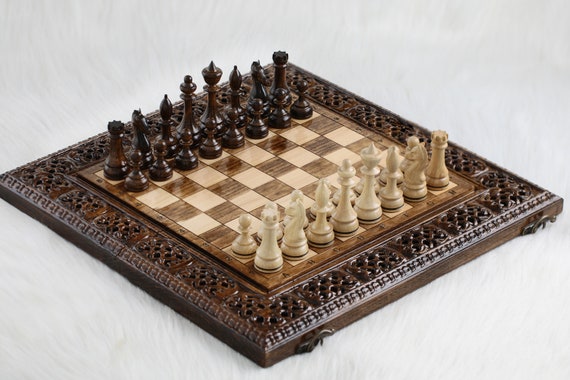 Vertical Wooden Chess Set Wood Handmade Modern Chess Board 