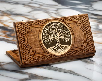 Backgammon Set with Carved Tree, Presonalized Backgammon