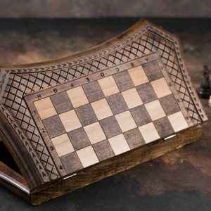 Wooden Chess Set, Chess Set, Handmade Wooden Chess Set, Unique Chess Set, Elegant Chess Set, Personalized Engraving Chess Board