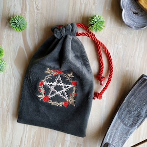 タロットバッグ。タロットカード用ケース。タロット用のパーソナライズされた刺繍シルクベルベットポーチ。ビーズ刺繍のタロットバッグ。ペンタグラムタロットケース。