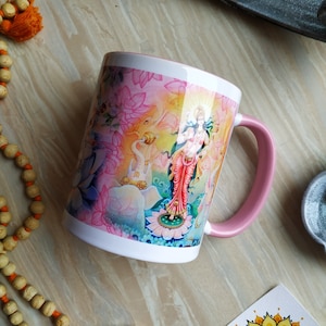 Krishna Radha Ceramic Cup, Sarasvati and Lakshmi Mug, Personalised gift, Haribol, Krishna gifts, Hare Krishna, ISKCON, Vaishnavism