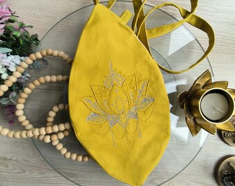 Krishna bag with Lotus and Om symbol Japa mala beads bag. Prayer bag. Meditation bag. Bag for practice Maha mantra. Vaishnavism tradition.