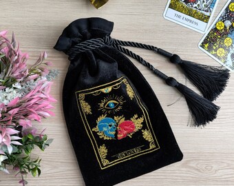 Tarot bag "Lovers". Case for tarot cards. Personalized embroidery silk velvet pouch for tarot. Beads embroidery tarot bag.