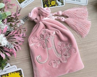 Tarot bag. Case for tarot cards. Personalized embroidery silk velvet pouch for tarot. Beads embroidery tarot bag.