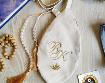 Custom Embroidered Lotus and Tilak Japa mala beads bag. Prayer bag. Meditation bag. Bag for practice Maha mantra. Vaishnavism tradition.