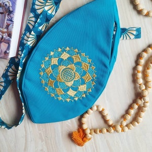 Japa mala beads bag. Prayer bag. Meditation bag. Embroidered mandala and Hare Krishna japa bag. Maha mantra bag. Vaishnavism tradition bag.
