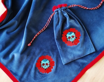 Tarot bag and tablecloth set. Embroidered tarot case and tablecloth.  Embroidery tablecloth for tarot.