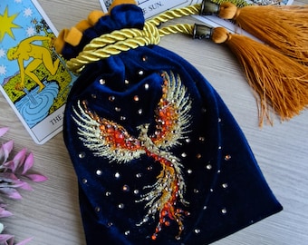 Tarot bag. Phenix Case for tarot cards. Personalized embroidery silk velvet pouch for tarot.
