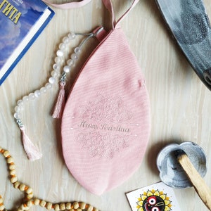 Embroidered Lotus and Mandala Hare Krishna pink Japa bag. Prayer bag. Meditation bag. Bag for practice Maha mantra. Vaishnavism tradition.
