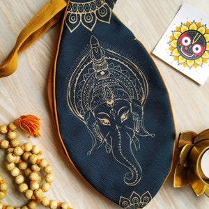 Ganesha print dark green Japa bag. Prayer bag. Meditation bag.  japa bag. Maha mantra bag. Hare Krishna mantra bag with counter.