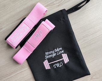 Pink Personalized Lifting Straps with soft details, CUSTOM Embroidered, Cotton Lifting Straps, cross fit, bodybuilding, and powerlifting