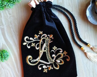 Tarot bag. Case for tarot cards. Personalized embroidery silk velvet pouch for tarot. Beads embroidery tarot bag.