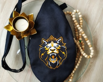 Narisimha and Tilak Embroidered Japa bag with zip pocket. Prayer bag. Meditation bag for practice mahamantra. Vaishnavism tradition.