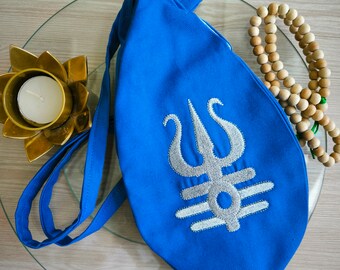 Embroidered Shiva triden and Personalized Japa mala beads bag. Prayer bag. Meditation bag. Bag for practice Maha mantra. Shaivism tradition.