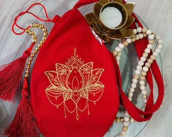 Lotus and Personalized mandala Japa mala beads bag. Prayer bag. Meditation bag. Bag for practice Maha mantra. Shaivism tradition