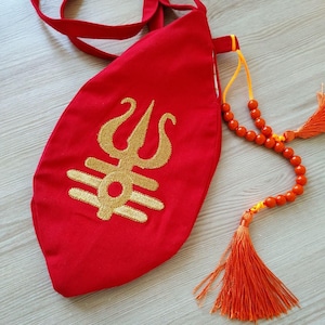 Embroidered Shiva triden and Personalized Japa mala beads bag. Prayer bag. Meditation bag. Bag for practice Maha mantra. Shaivism tradition.