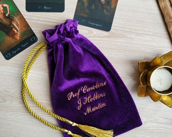 Purple Tarot bag. Case for tarot cards. Personalized embroidery silk velvet pouch for tarot.