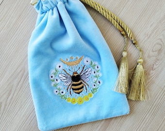 Tarot bag. Honeybee Case for tarot cards. Personalized embroidery silk velvet pouch for tarot.