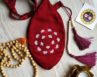 Embroidered Japa bag. Prayer bag. Meditation bag. Embroidered mandala japa bag. Maha mantra bag. Hare Krishna mantra bag with counter.
