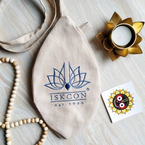 Bolso de cuentas Japa mala con logo ISKCON Lotus bordado. Bolsa de oración. Bolsa de meditación. Bolsa para practicar Maha mantra. Tradición vaisnavismo.