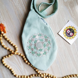 Embroidered Japa bag. Prayer bag. Meditation bag. Embroidered mandala and Tilak japa bag. Hare Krishna mantra bag with counter.